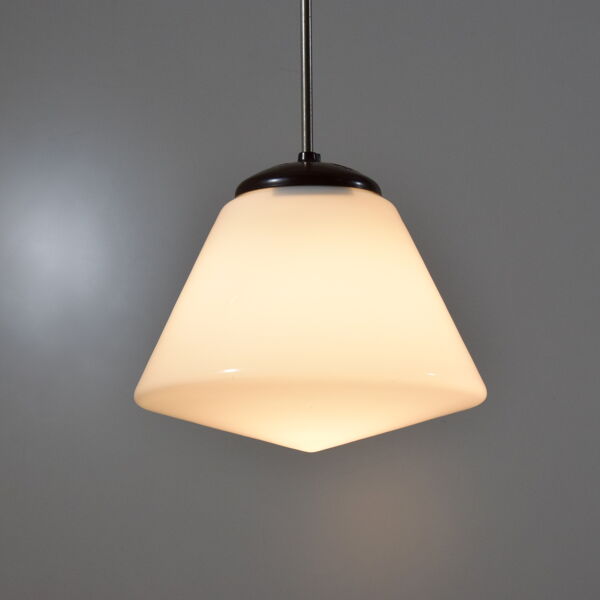 Suspension moderniste 1930 verre opaline bakélite