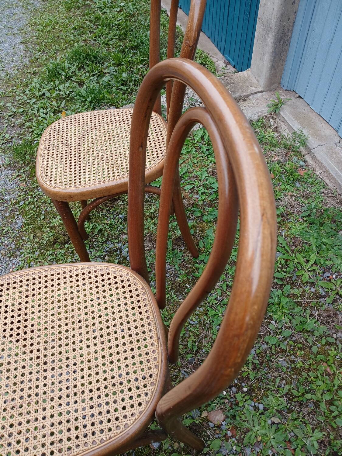3 antique bistro chairs with canework