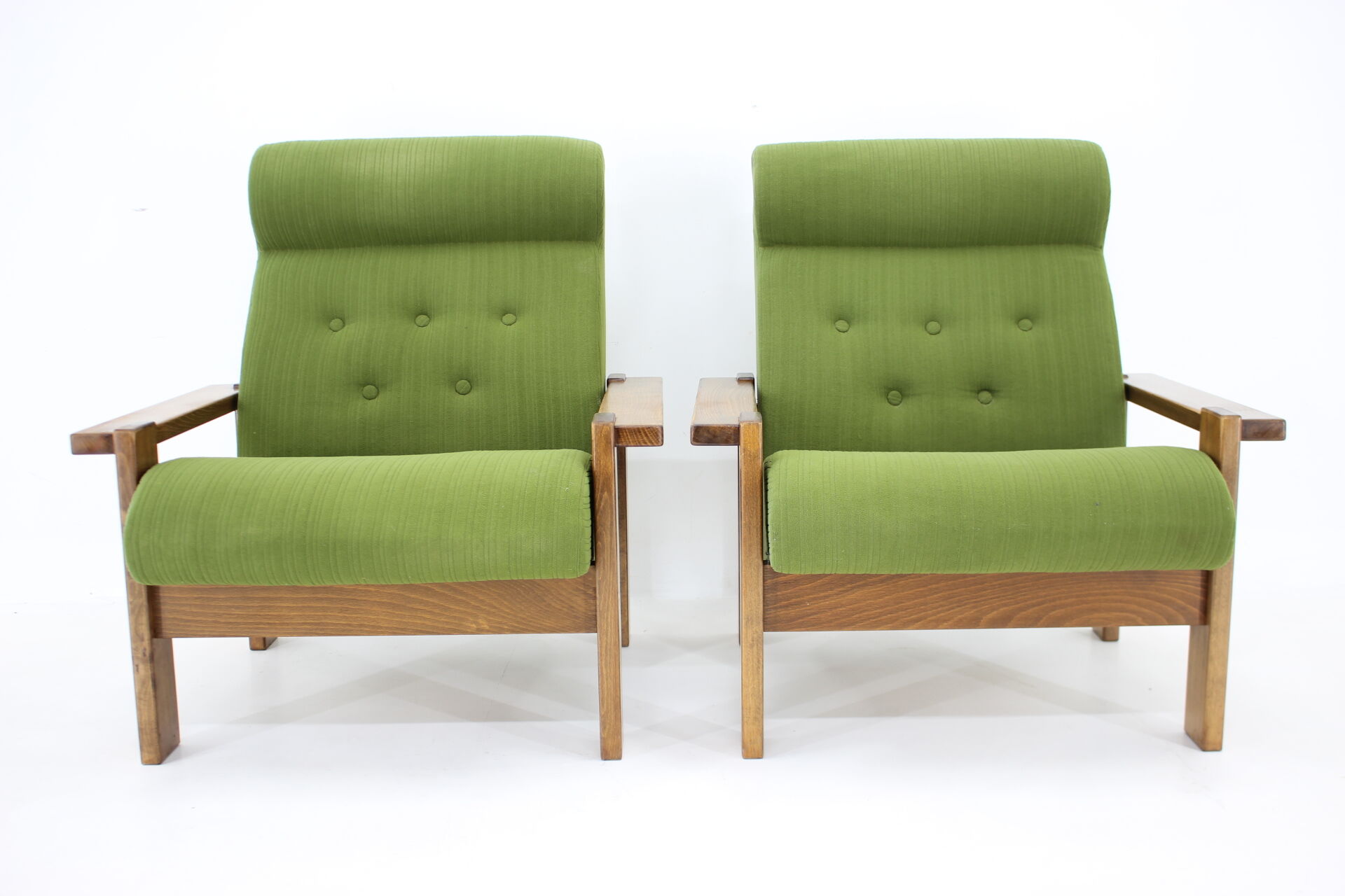 1970s pair of beech armchairs, czechoslovakia