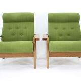 1970s pair of beech armchairs, czechoslovakia