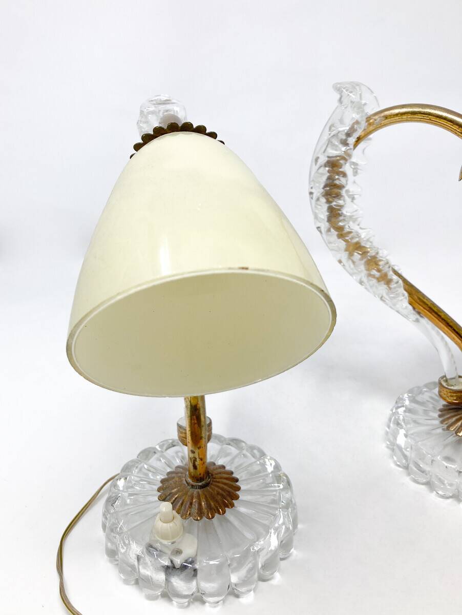 Mid-Century Modern Brass and Glass Table Lamp, 1950s