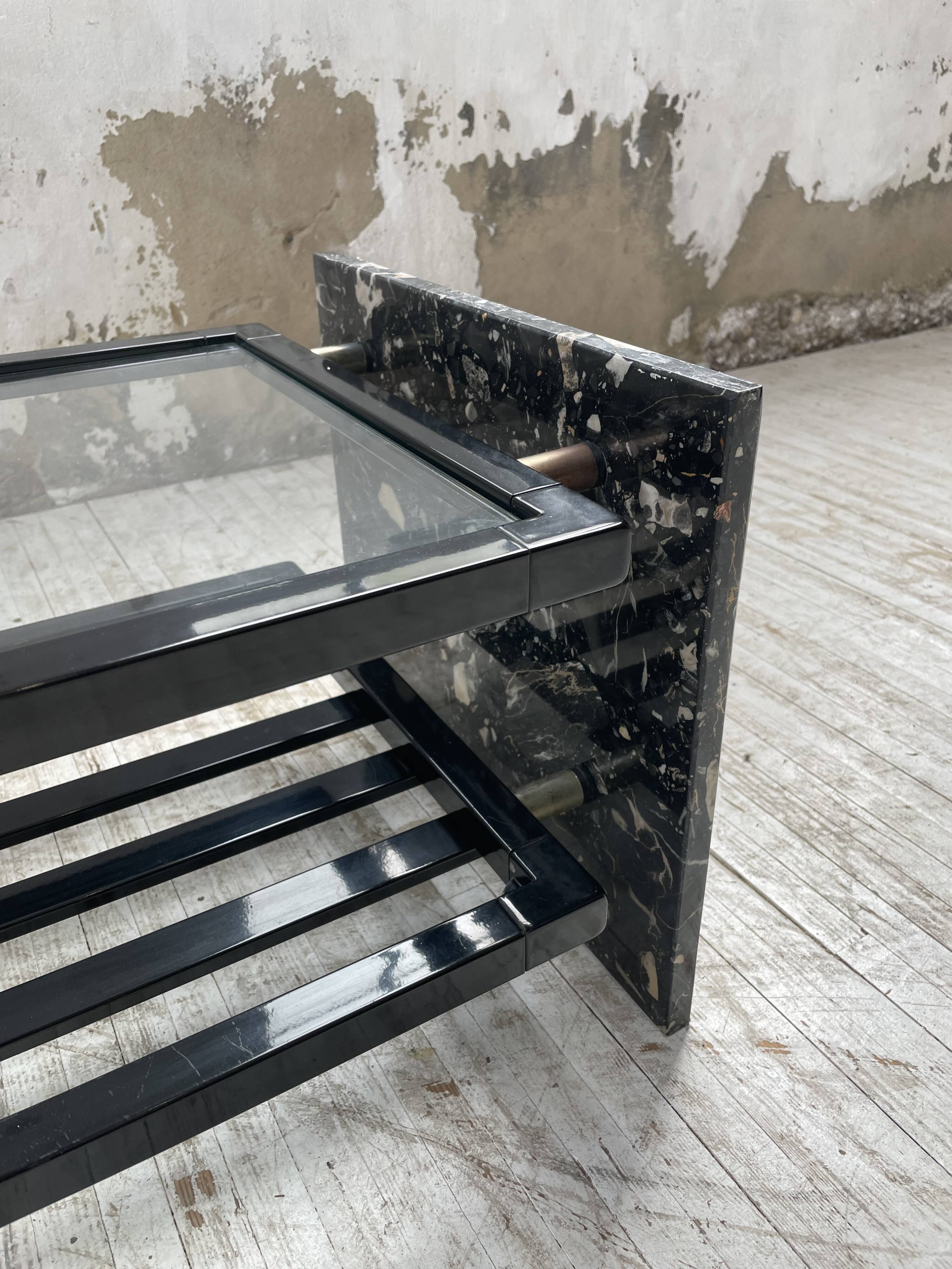 80s Italian marble and glass coffee table