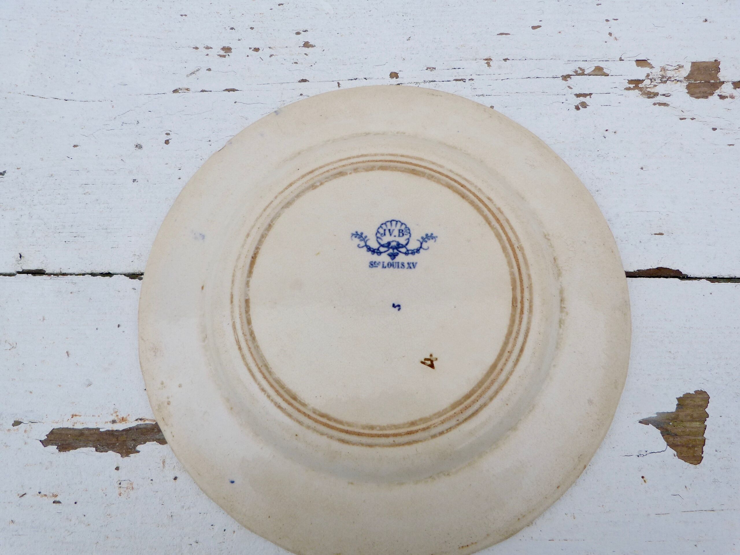 Ancient plate 1900 white and blue ceramic Jules Vieillard Bordeaux