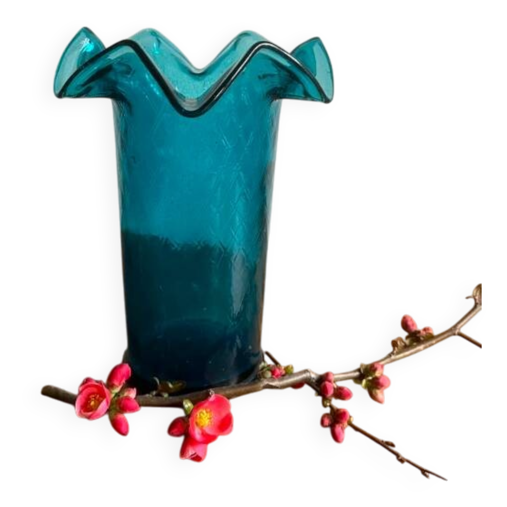 Vintage blue corolla vase glass Italy Murano style