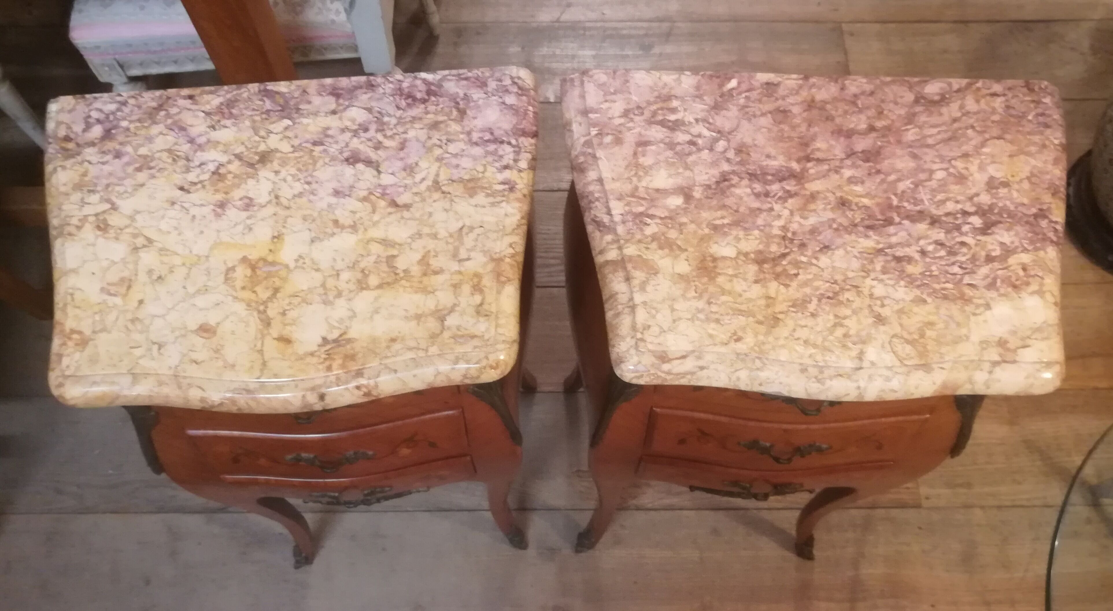 Pair of Louis XV style bedside tables in marquetry