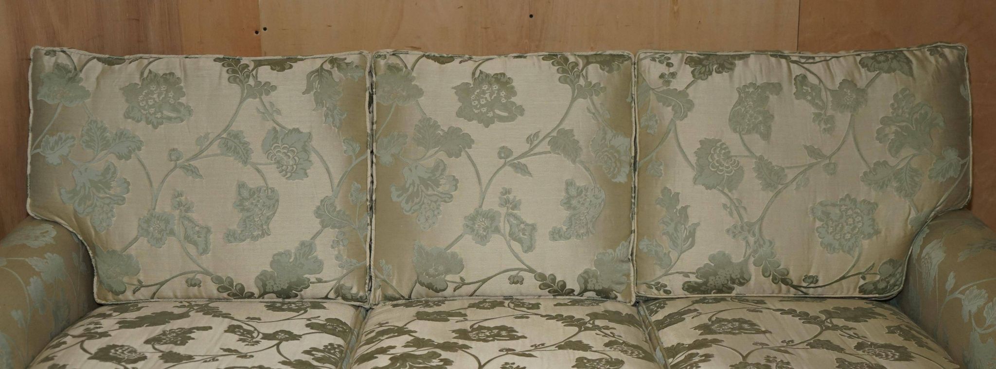 Pair of Howard & Son's style sofas in floral patterned silk blend.