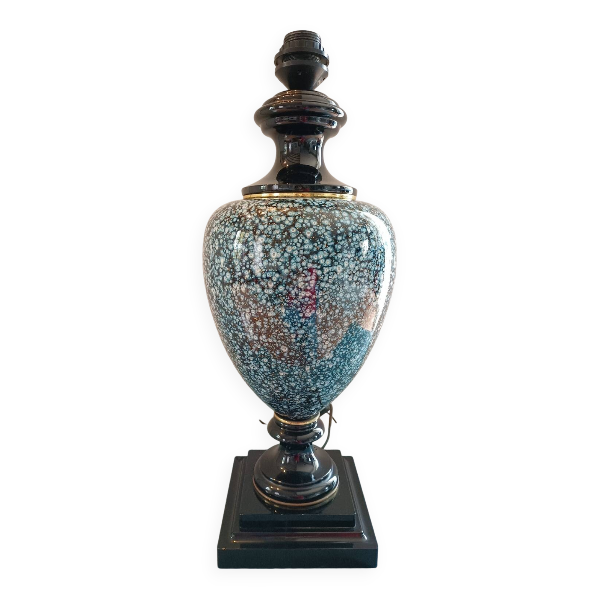 Large ceramic lamp base in blue, gold and black