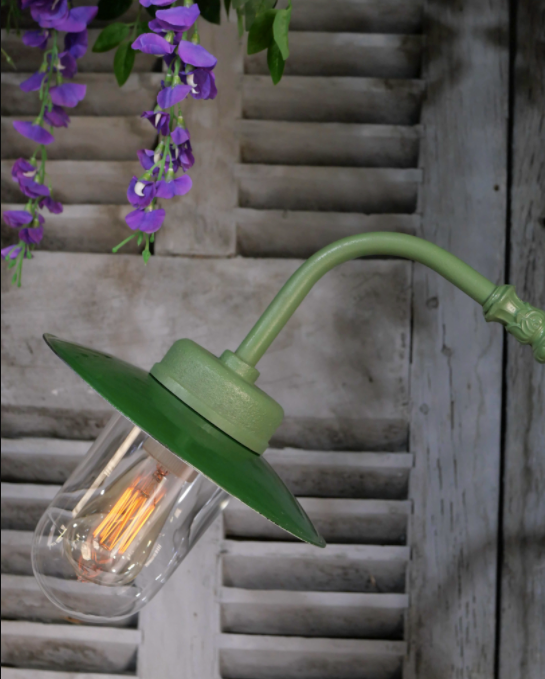 Green gooseneck courtyard wall lamp