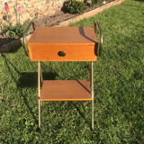 Vintage bedside table 1960 oak and brass