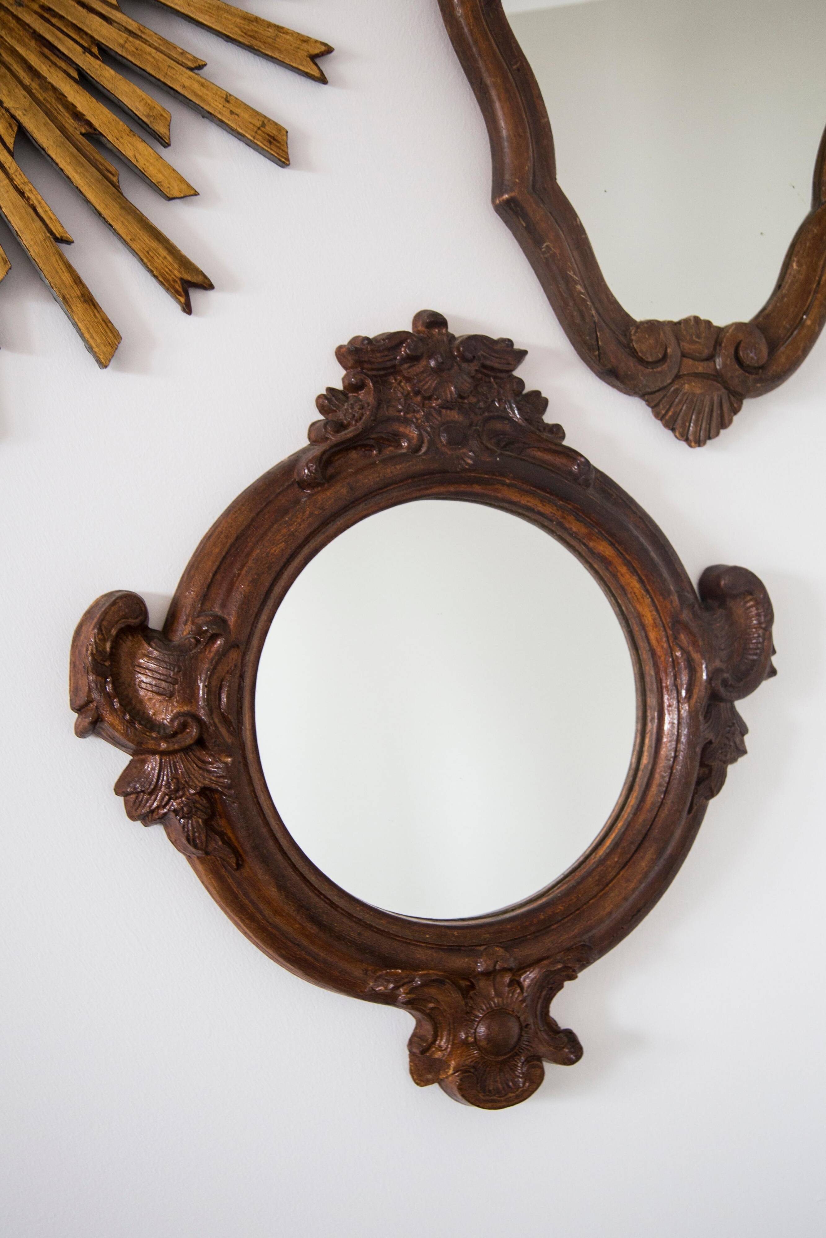 Miroir original en verre décoratif marron moyen, Europe, années 1960