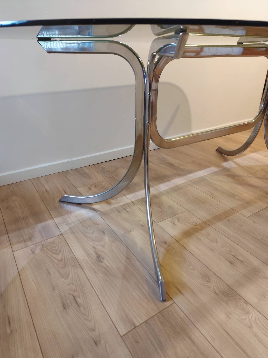 Vintage glass and chrome table