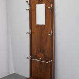 Portemanteau Art déco tchécoslovaque en noyer avec miroir, années 1930