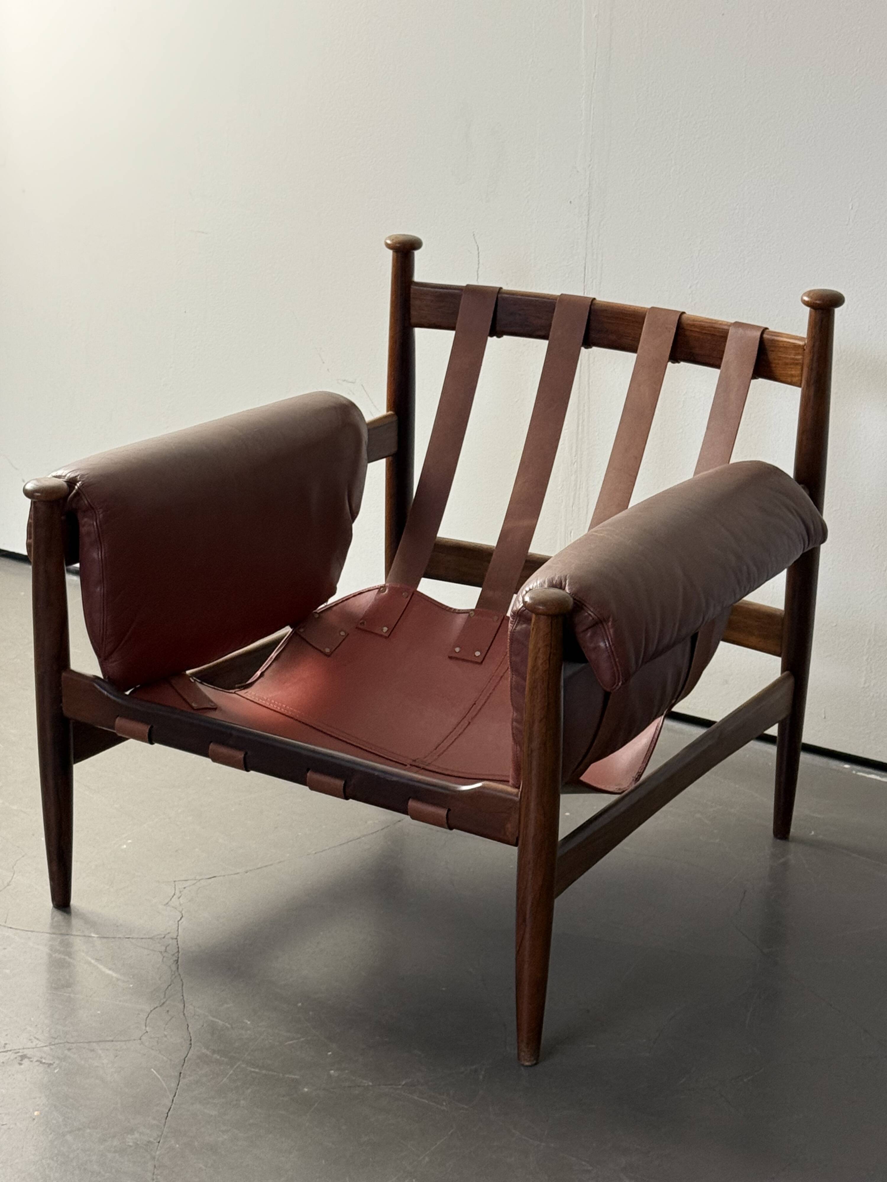 Admiral armchair by Eric Merthen, in leather and rosewood