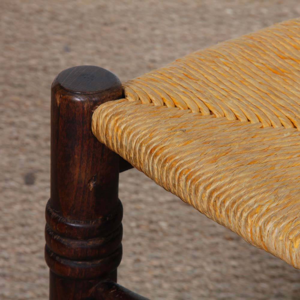 Set of 4 wooden chairs with rush seats, French work, 1940.