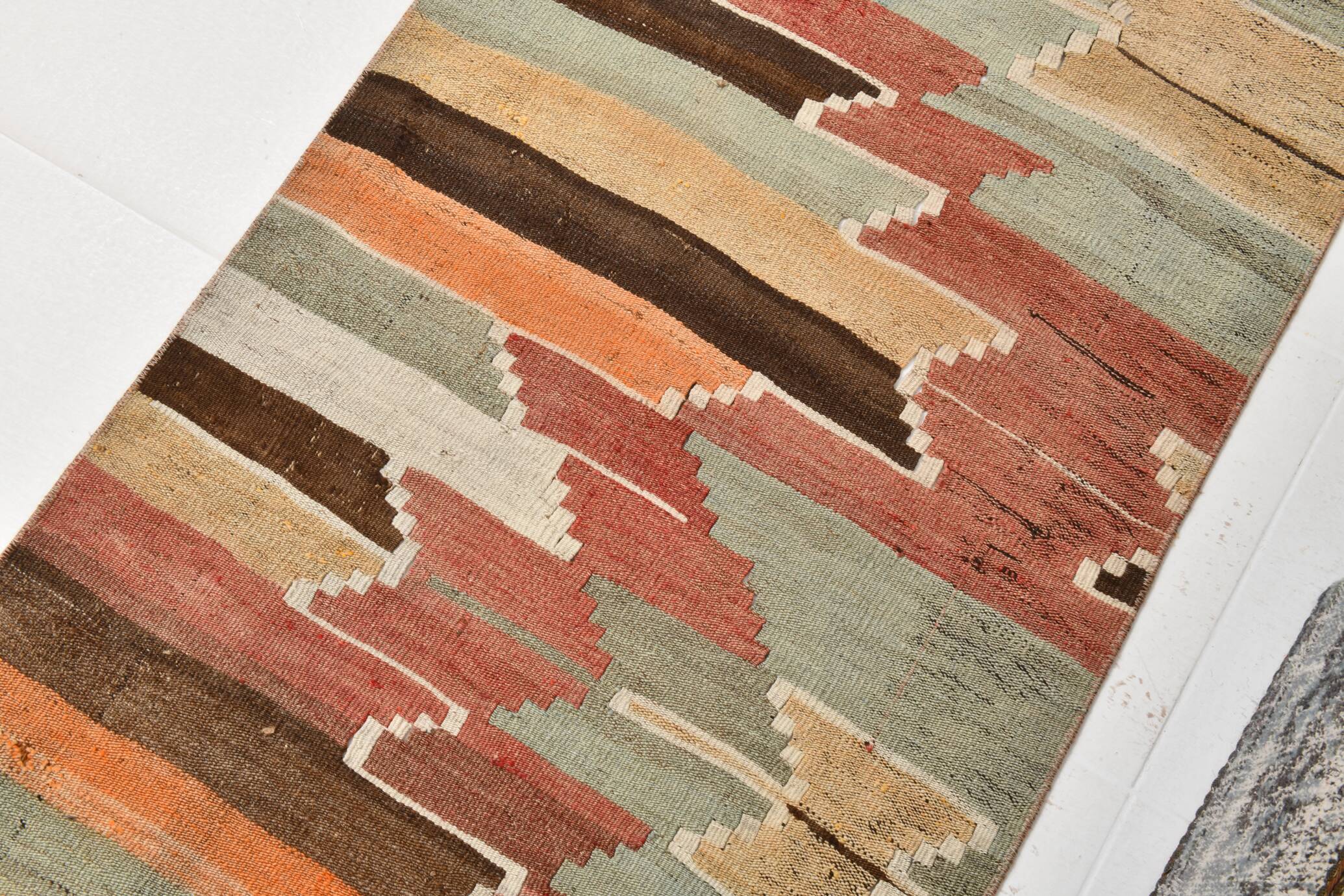Tribal Pattern Vintage Kilim Runner Rug, 80x347Cm