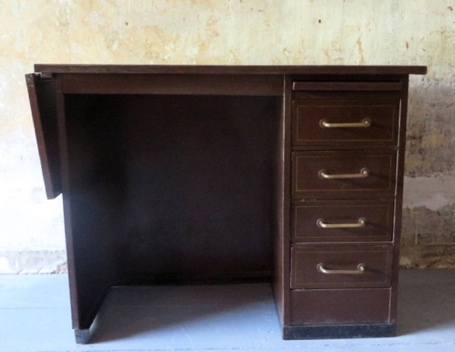 Petit bureau en métal avec rallonge par Roneo, France 1920