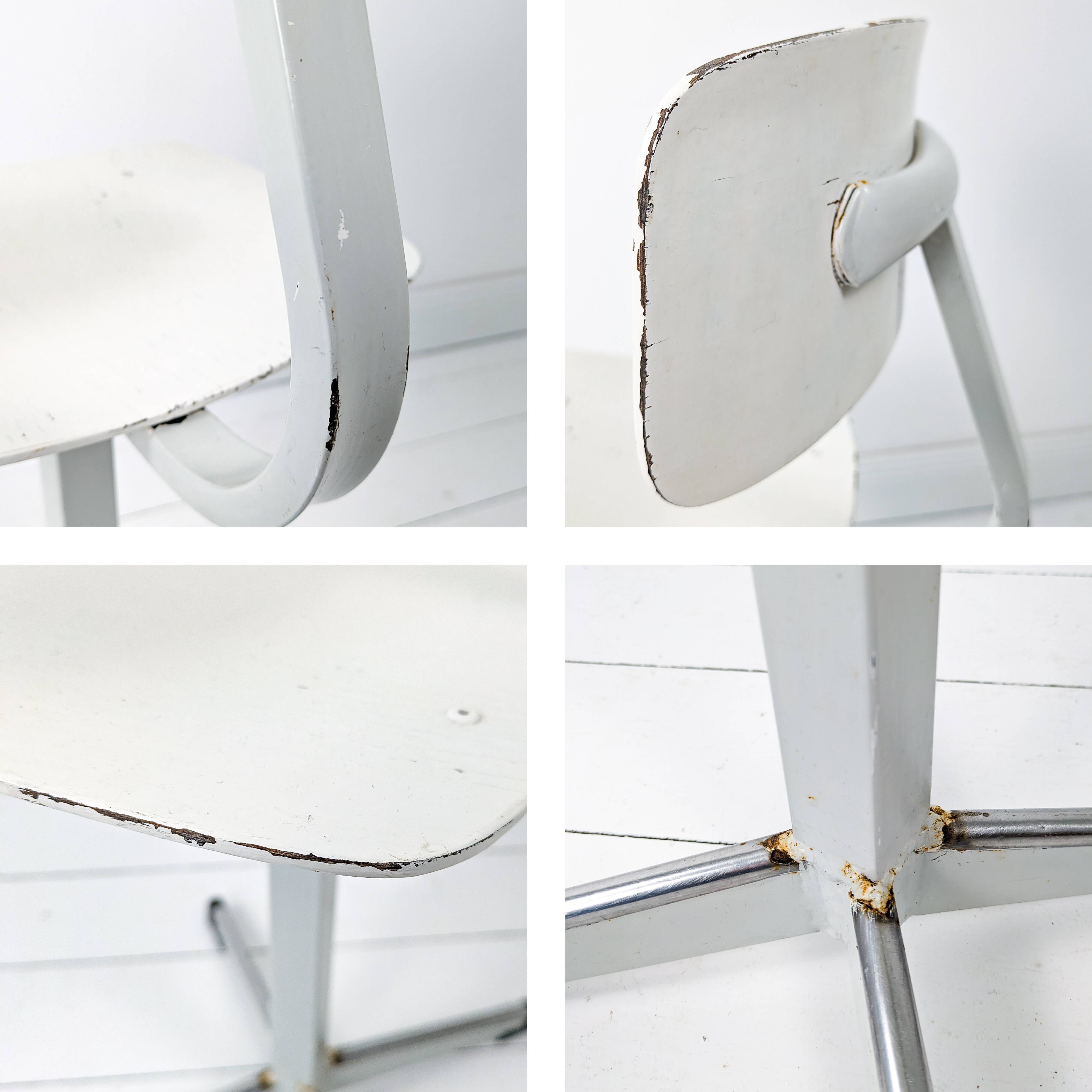 Mid Century Chaise d'école Chaise d'enfant Blanc Bois Métal Vintage Rétro C