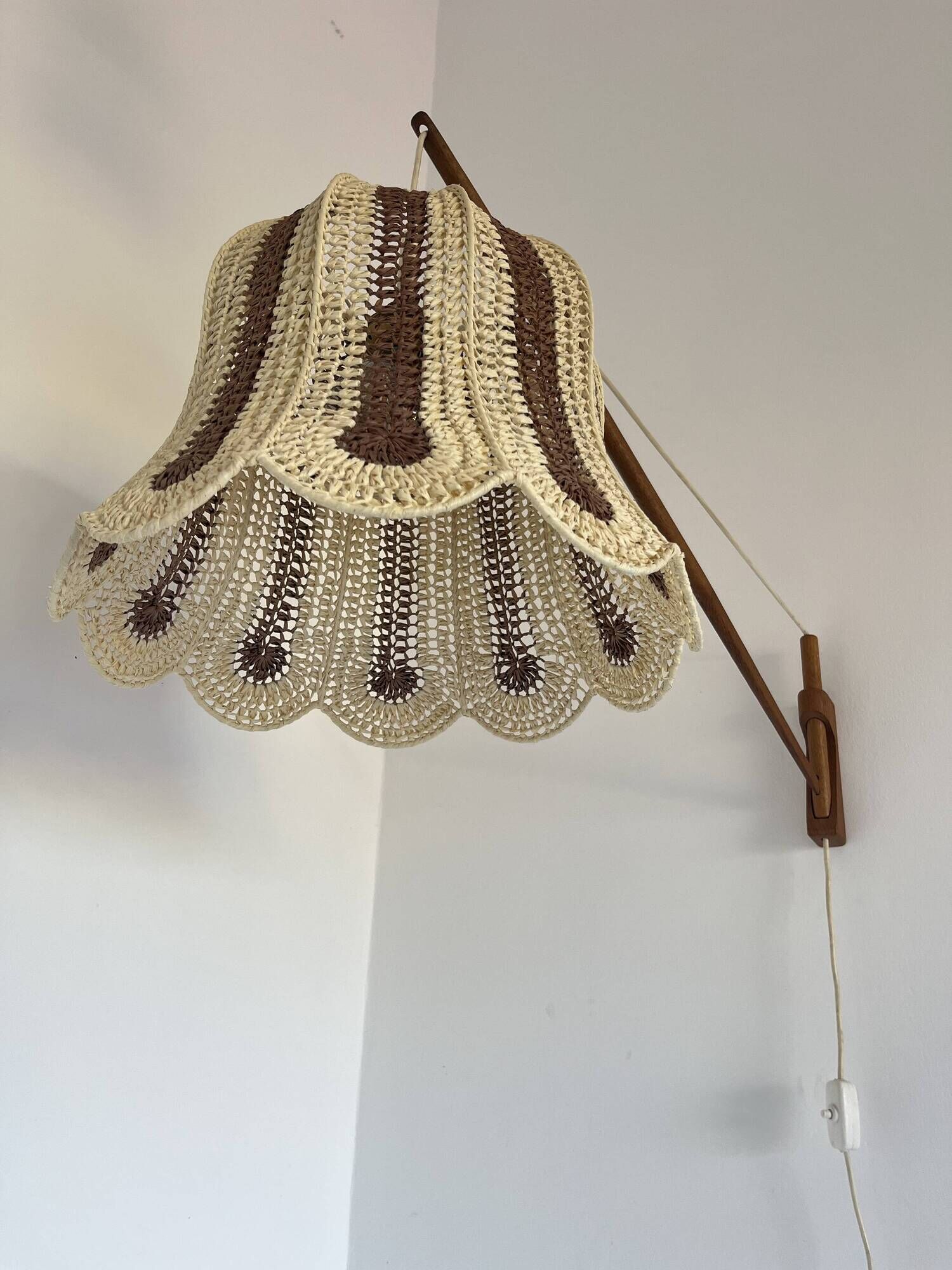 Mid-Century Modern Teak and Sisal Swing-Arm Wall Lamp, 1960s