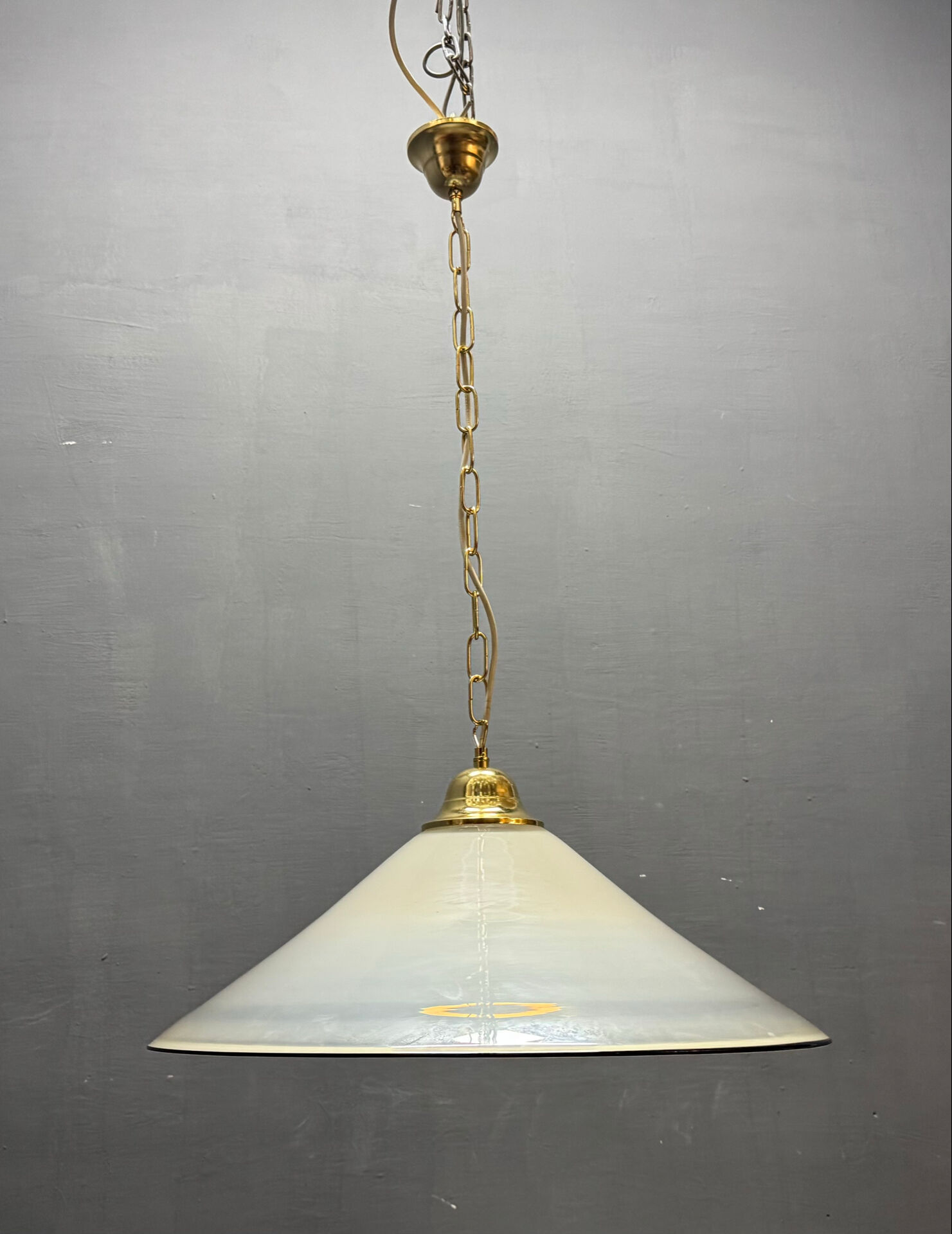 White Murano Glass Pendant Light with Black Rim, Italy, Mid-Century