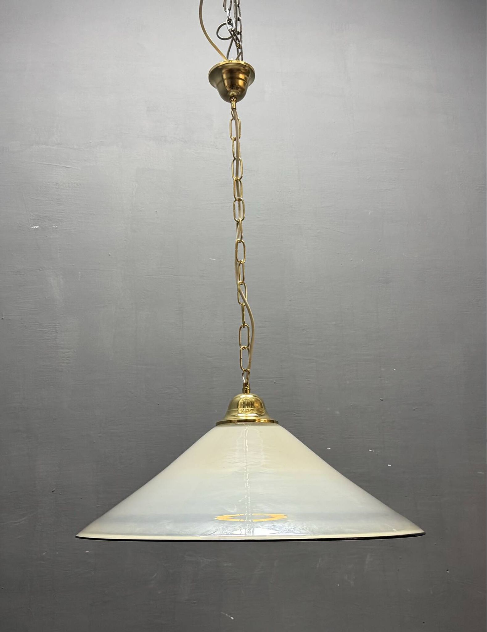 White Murano Glass Pendant Light with Black Rim, Italy, Mid-Century