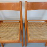 Set of 4 vintage folding chairs from Habitat made of beech wood and caning.