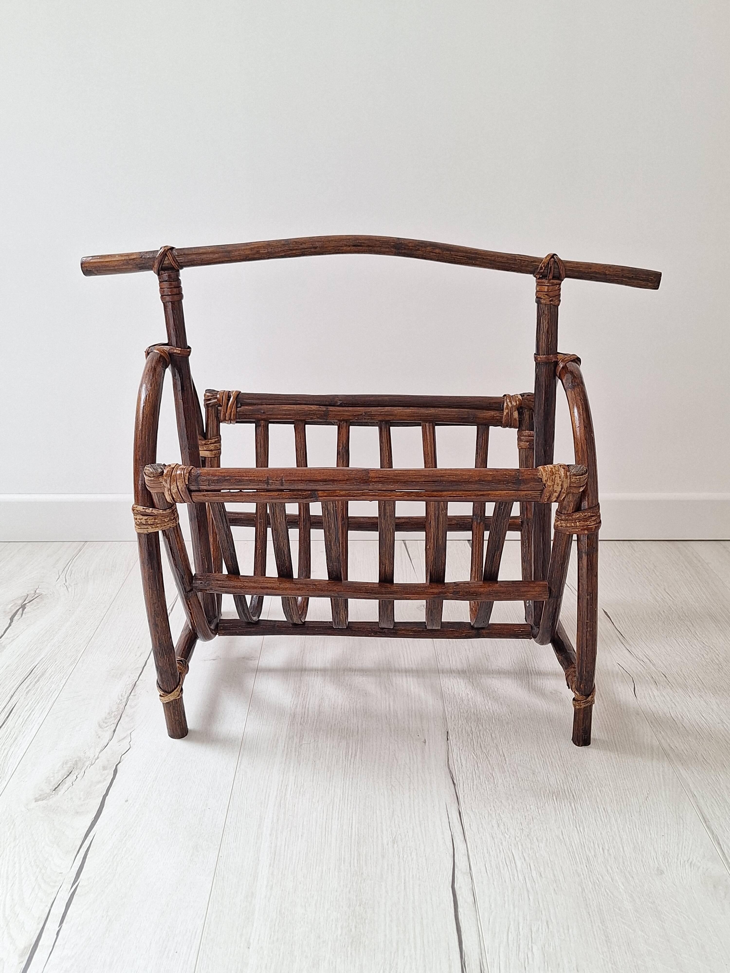 1970s rattan magazine rack