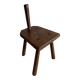 Dark brown solid oak brutalist stool with sculptural backrest, handcrafted mid-century rustic primitive