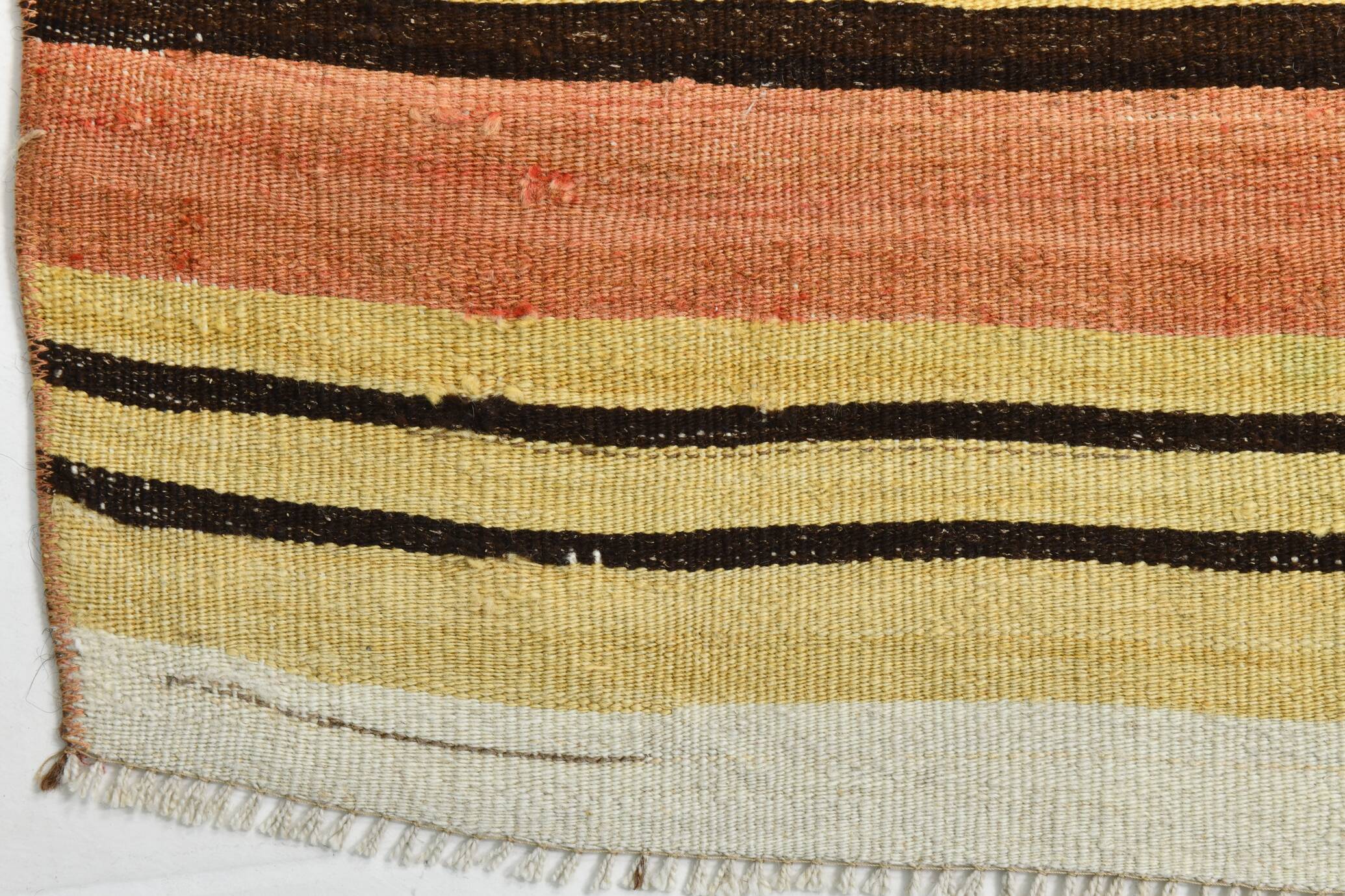 2x12 Warm Earth Tones Striped Lon Kilim Runner Rug, 65x366 Cm