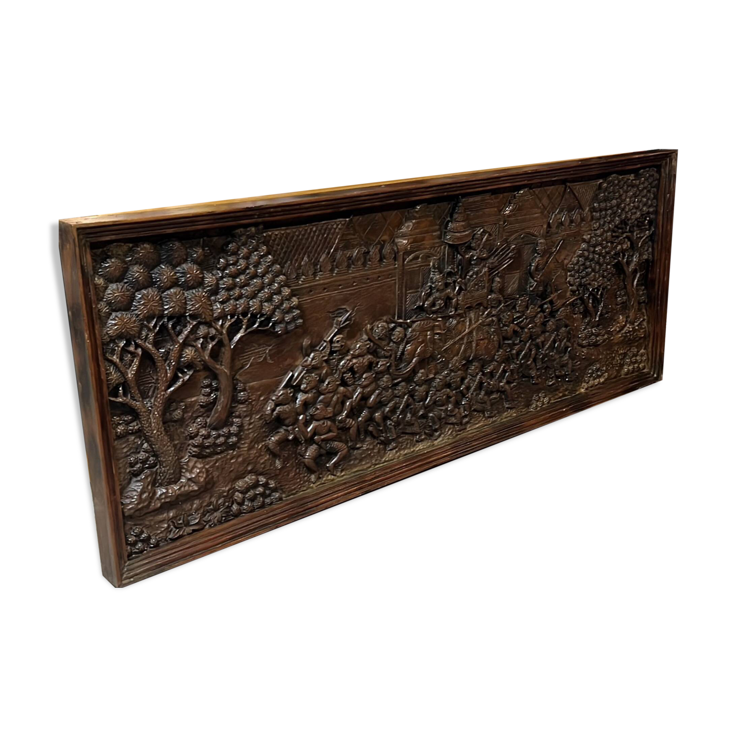 Large Balinese carved panel - scene from the Ramayana