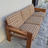 Vintage 3-seater pine sofa, Brutalist style, 1980s