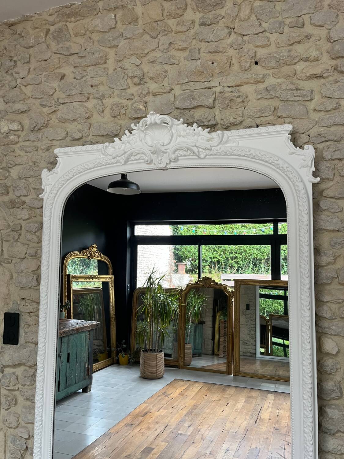 Antique white mirror 218.5cm/123.5cm Napoleon III period fireplace mirror
