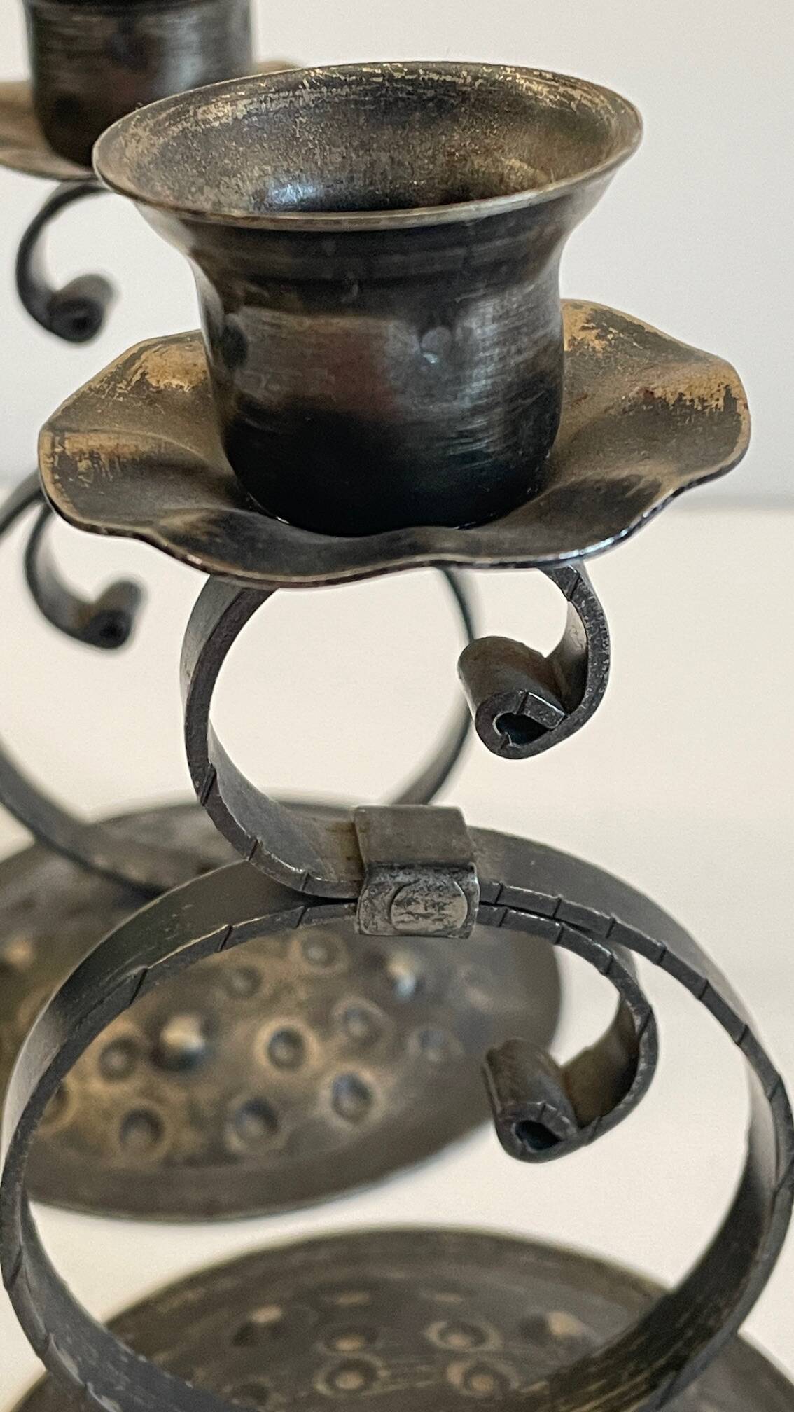 Vintage Black Patina Metal Candlesticks