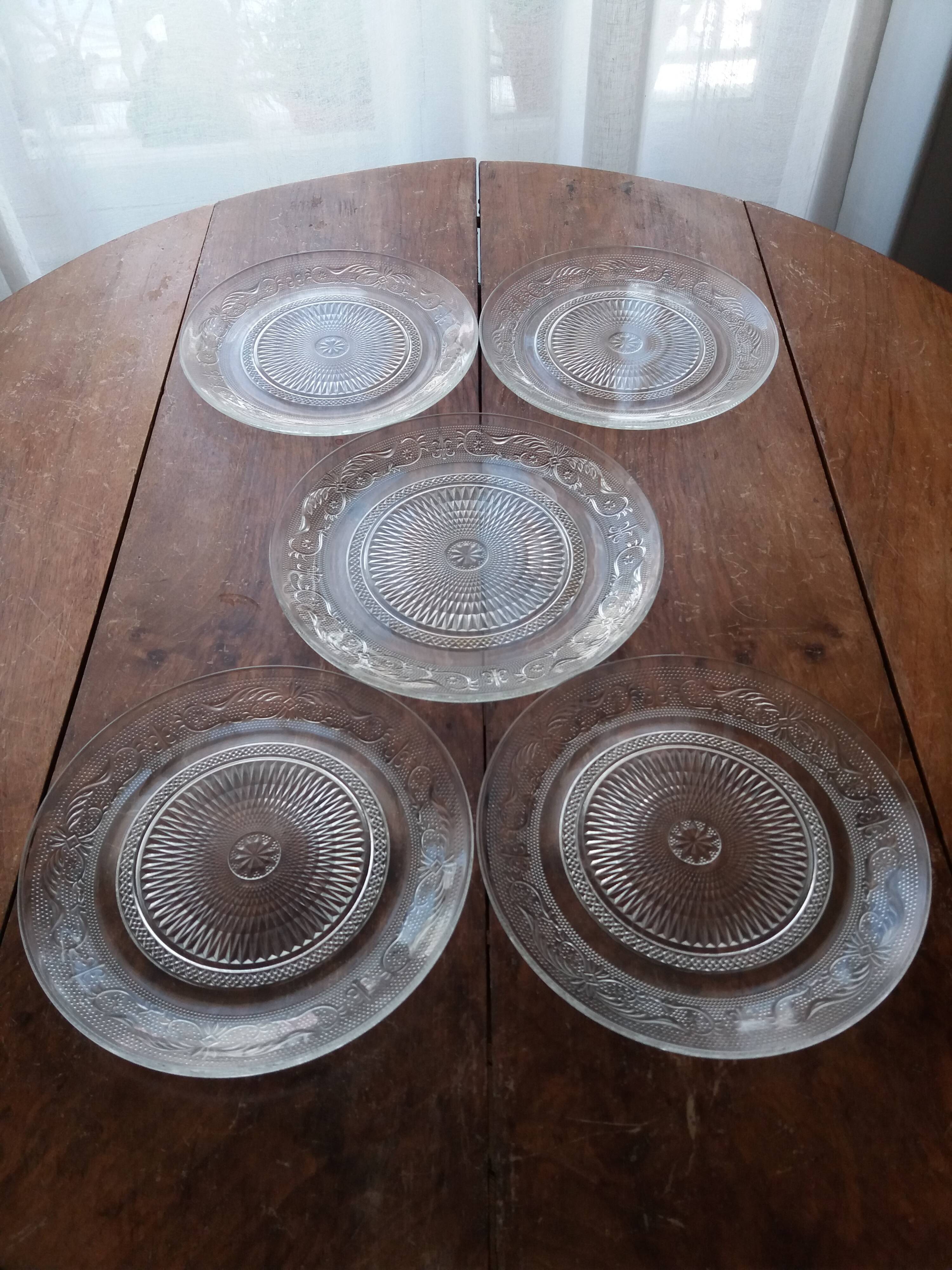 Set of old molded glass plates
