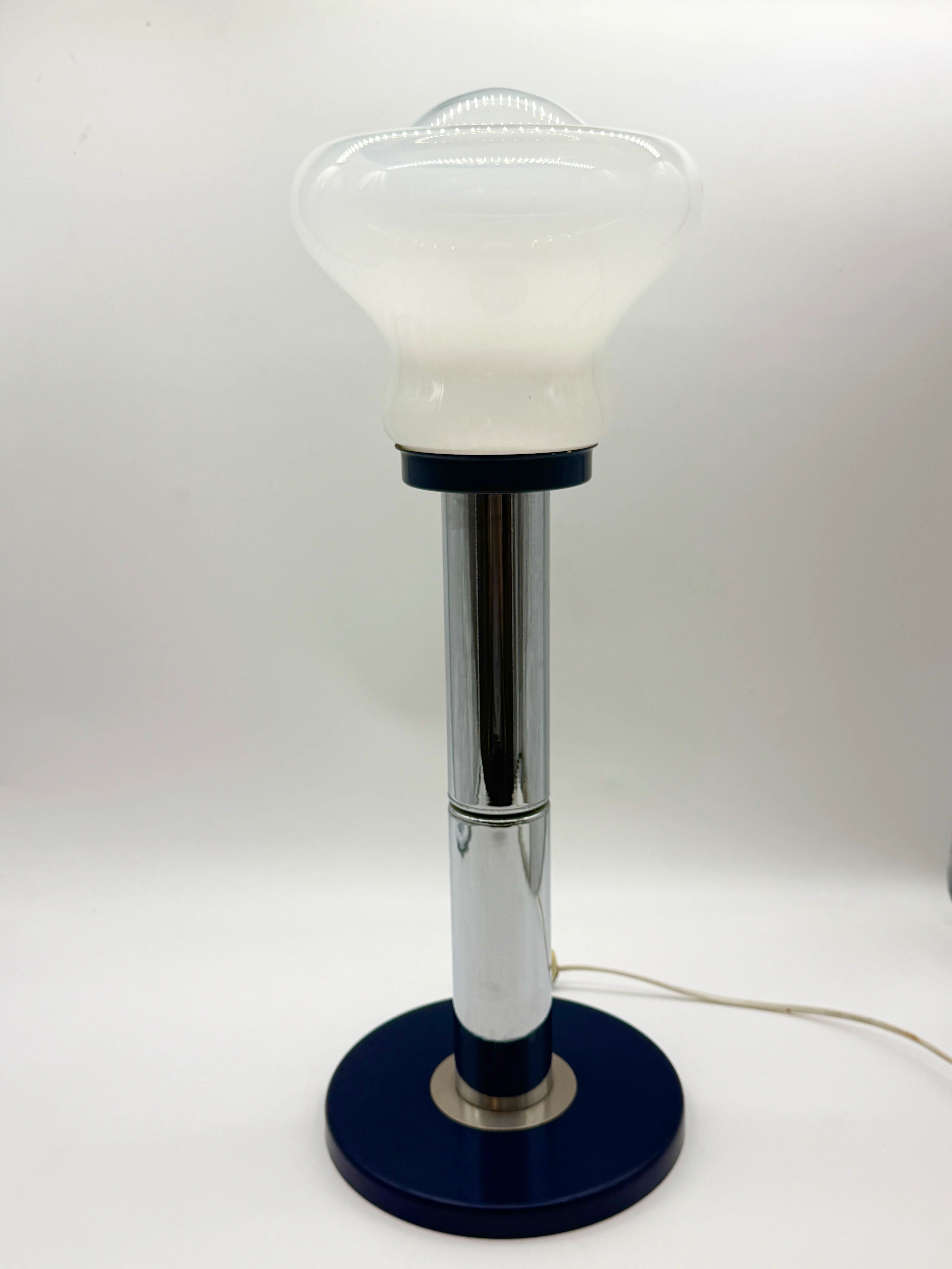 Large blue and chrome table lamp, Italy 1970s