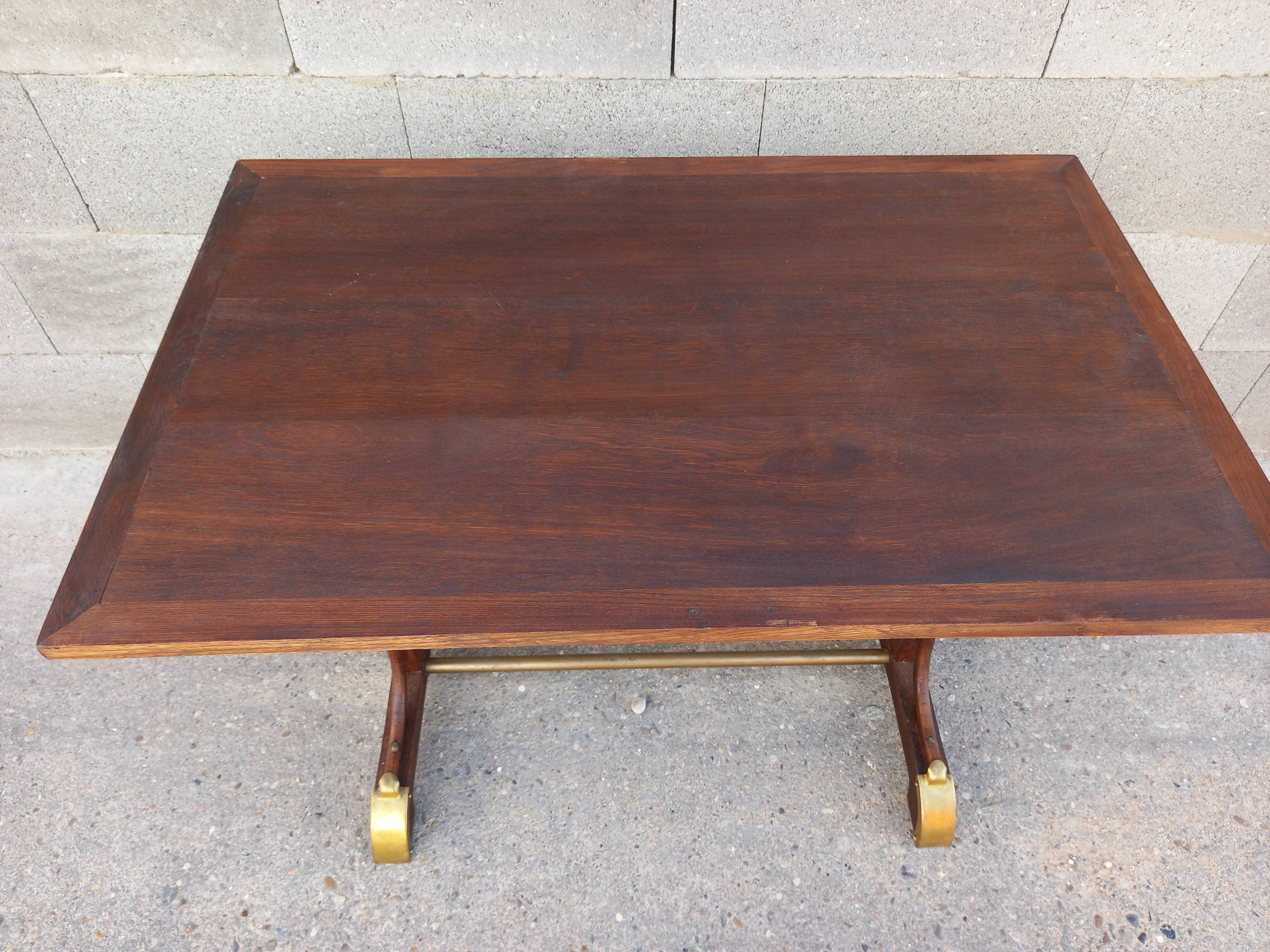 Table bistrot en bois courbé et laiton 1930