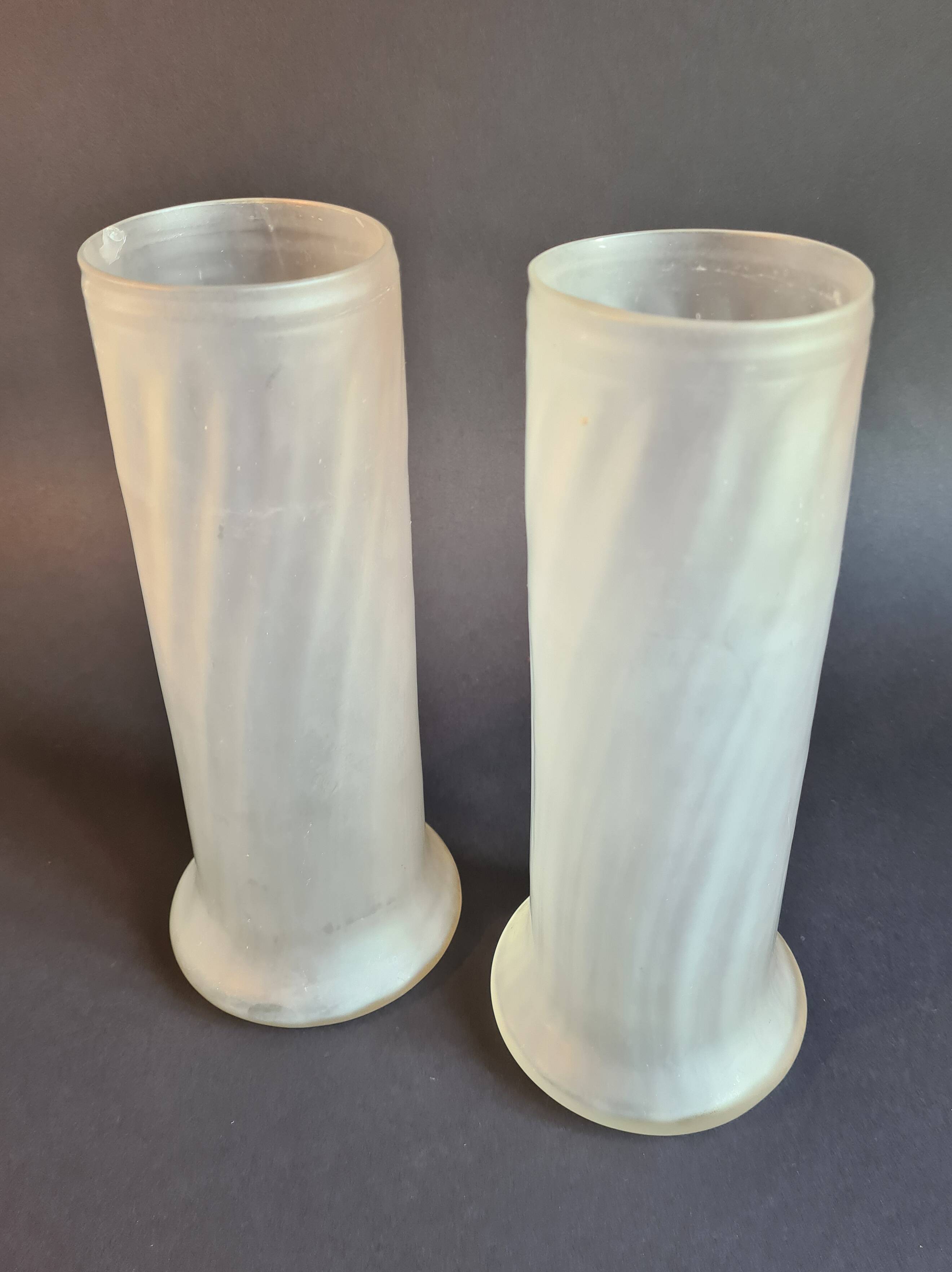 Beautiful Pair of Cylindrical Vases in Art Nouveau Satin Blown Glass