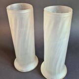 Beautiful Pair of Cylindrical Vases in Art Nouveau Satin Blown Glass