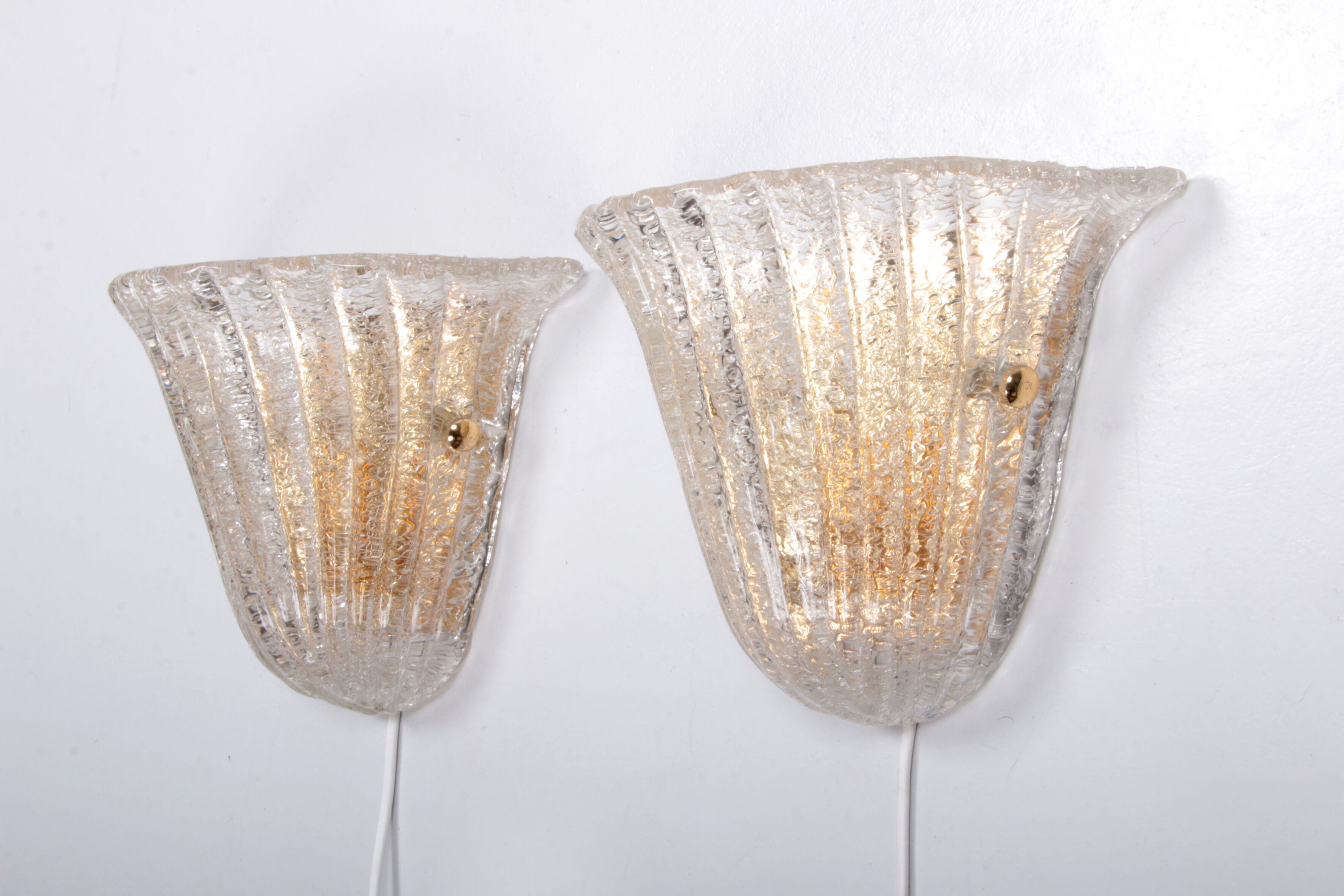 Set of 2 Murano Glass wall lamps by Venini, 1970 Italy.