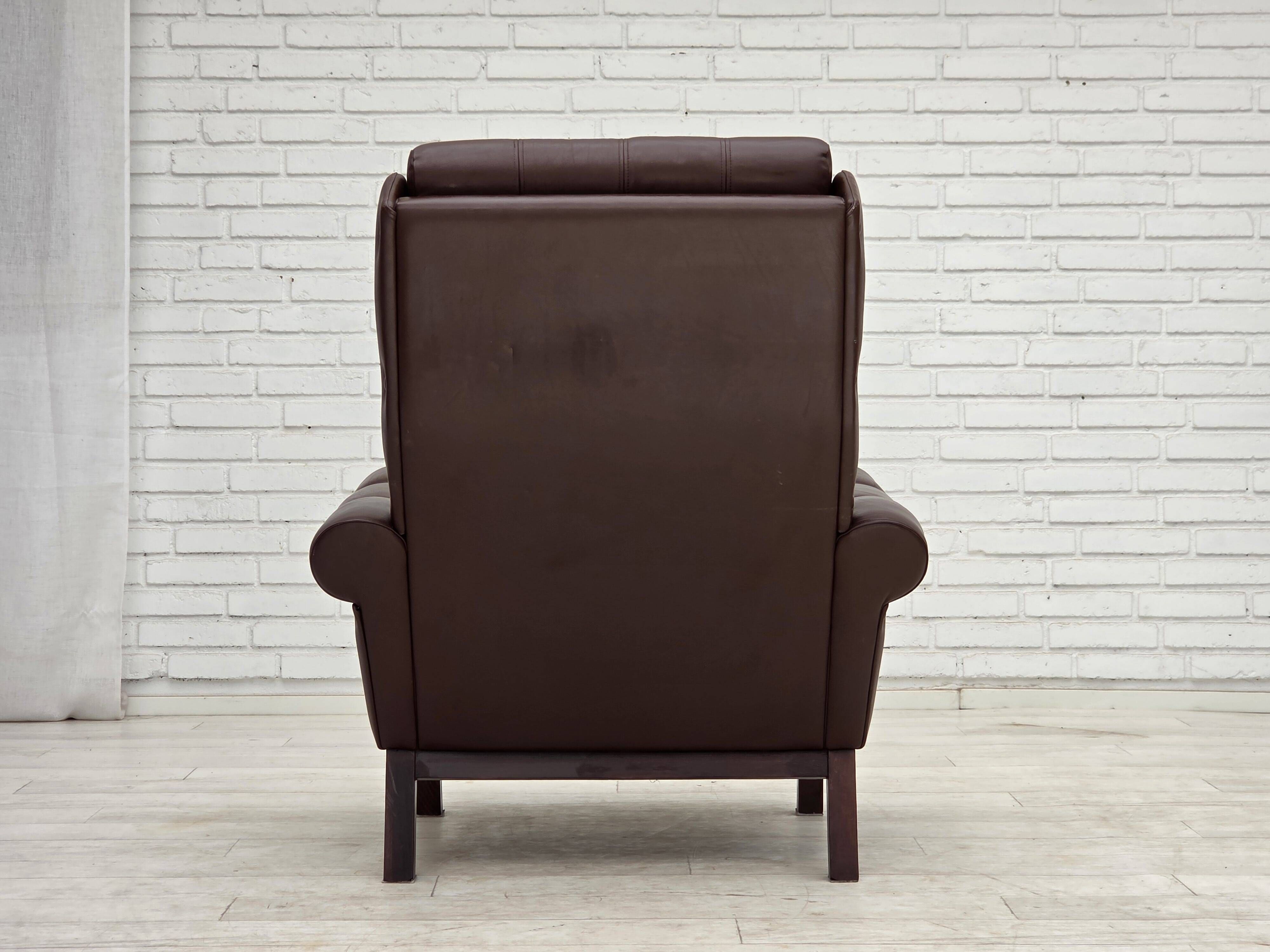 1970s, Danish armchair, original brown furniture leather.