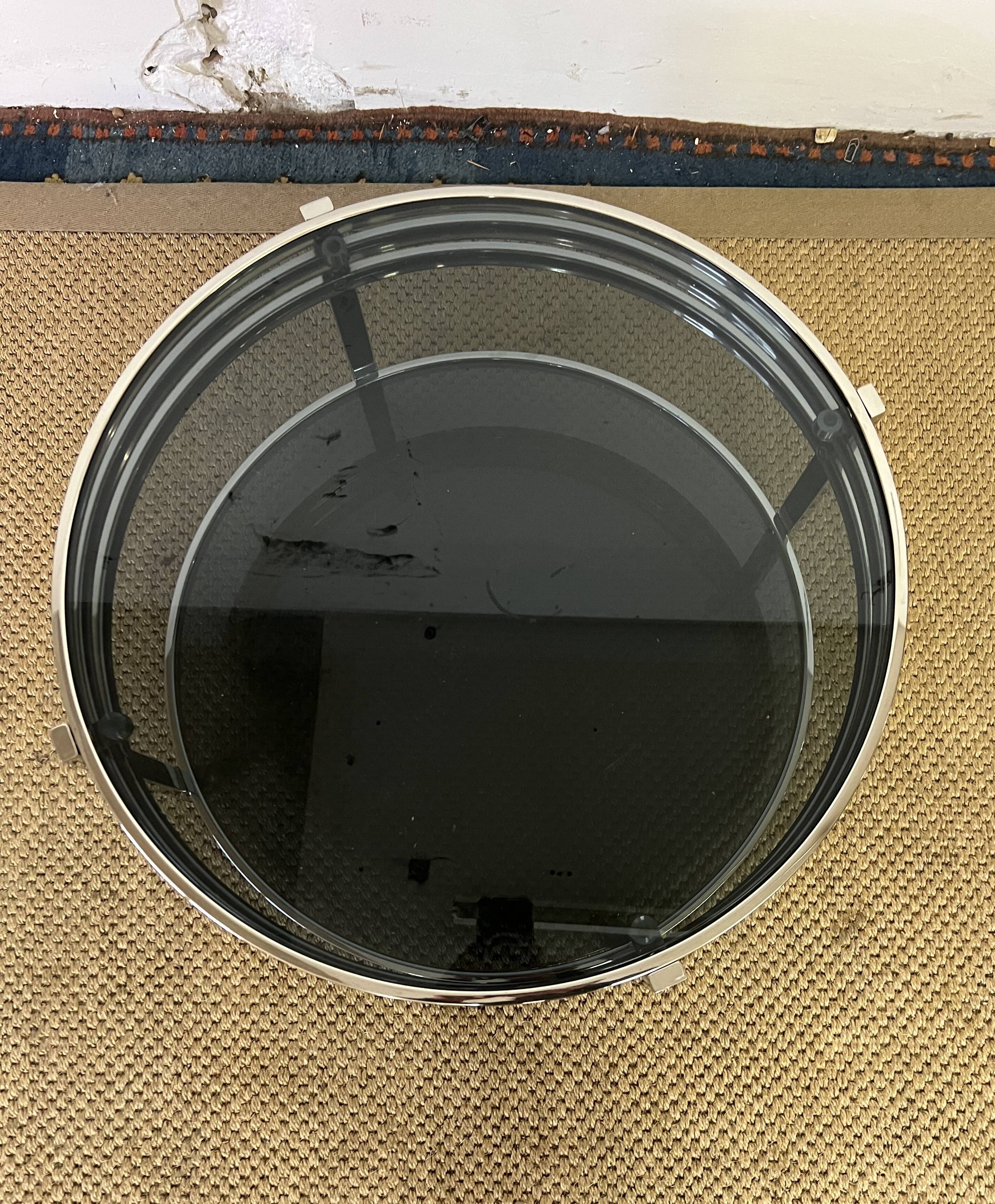 Coffee table in chromed metal and smoked glass, 1970