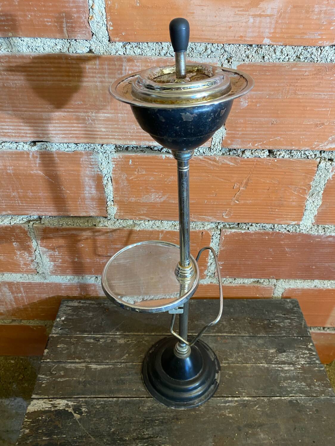 Ashtray on Stand + Tray + Metal Magazine Rack in Black + Vintage Chrome