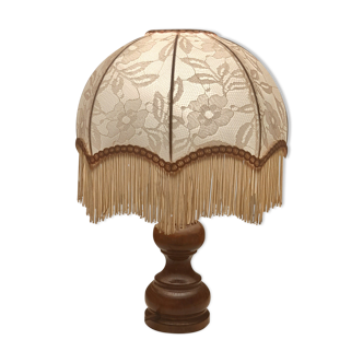 Table lamp lampshade lace ecru/old pink, scalloped fringed dome, charleston