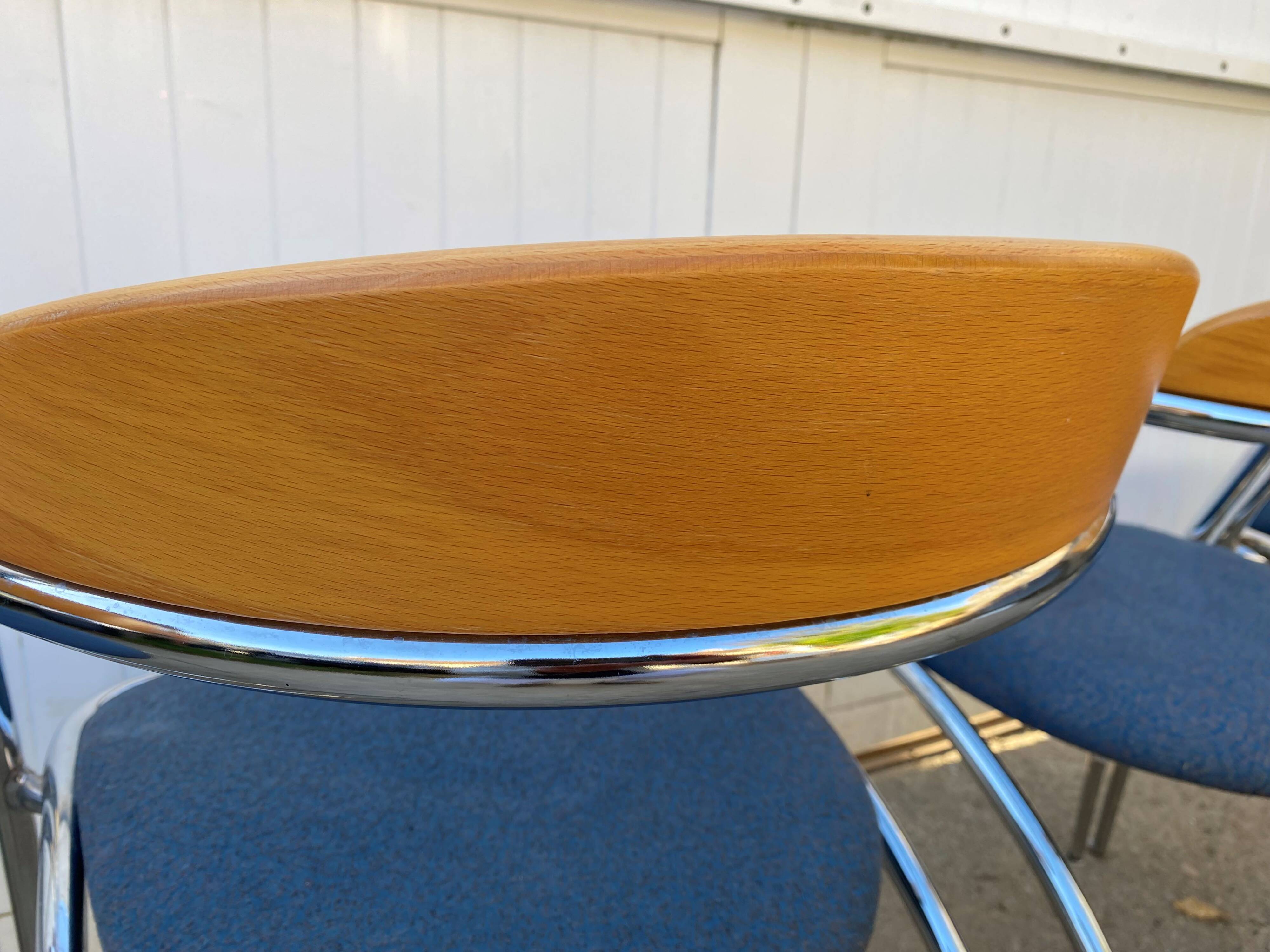 Set of 4 chairs with armrest Effezeta chrome blue fabric and wood an2000