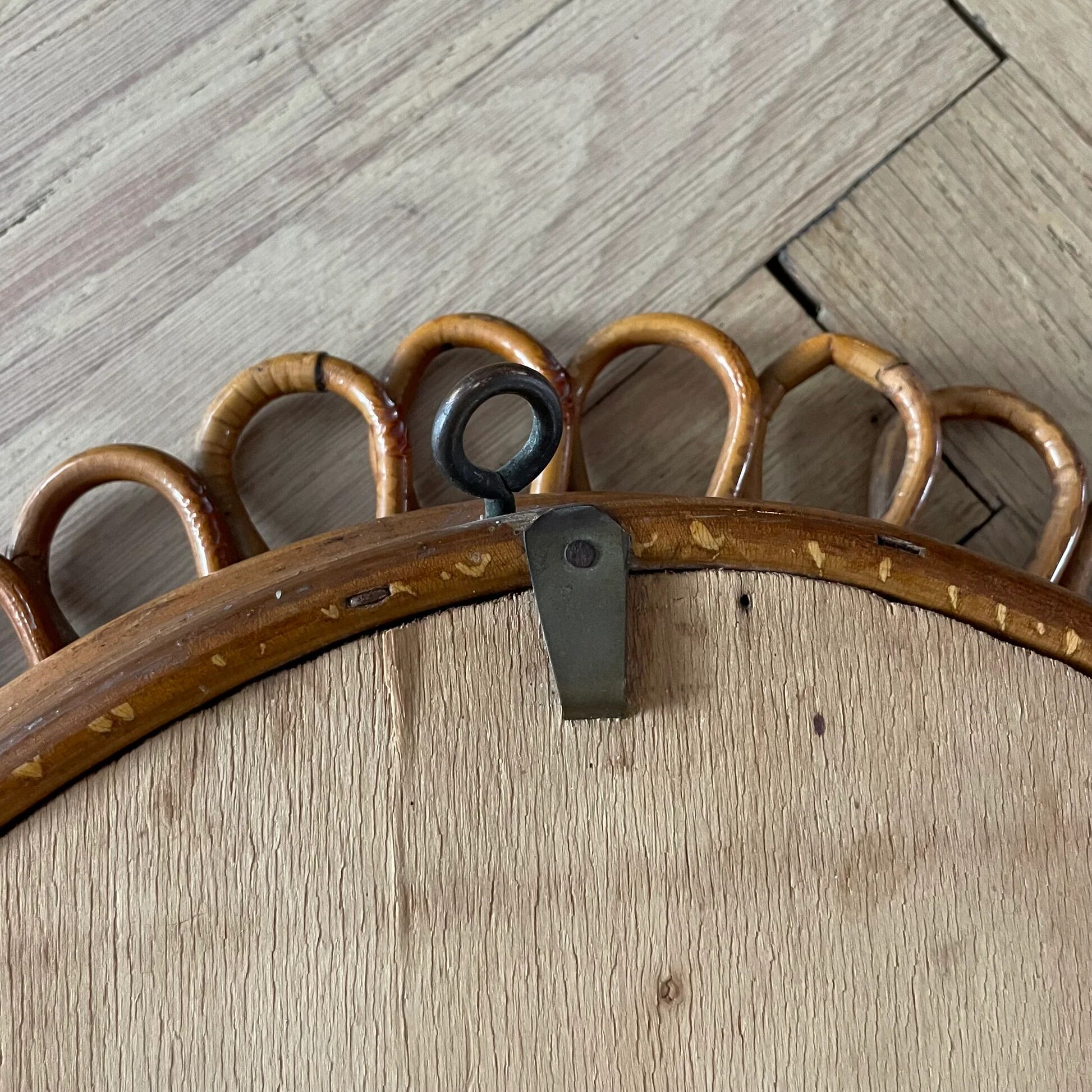 Grand miroir vintage en rotin et bambou