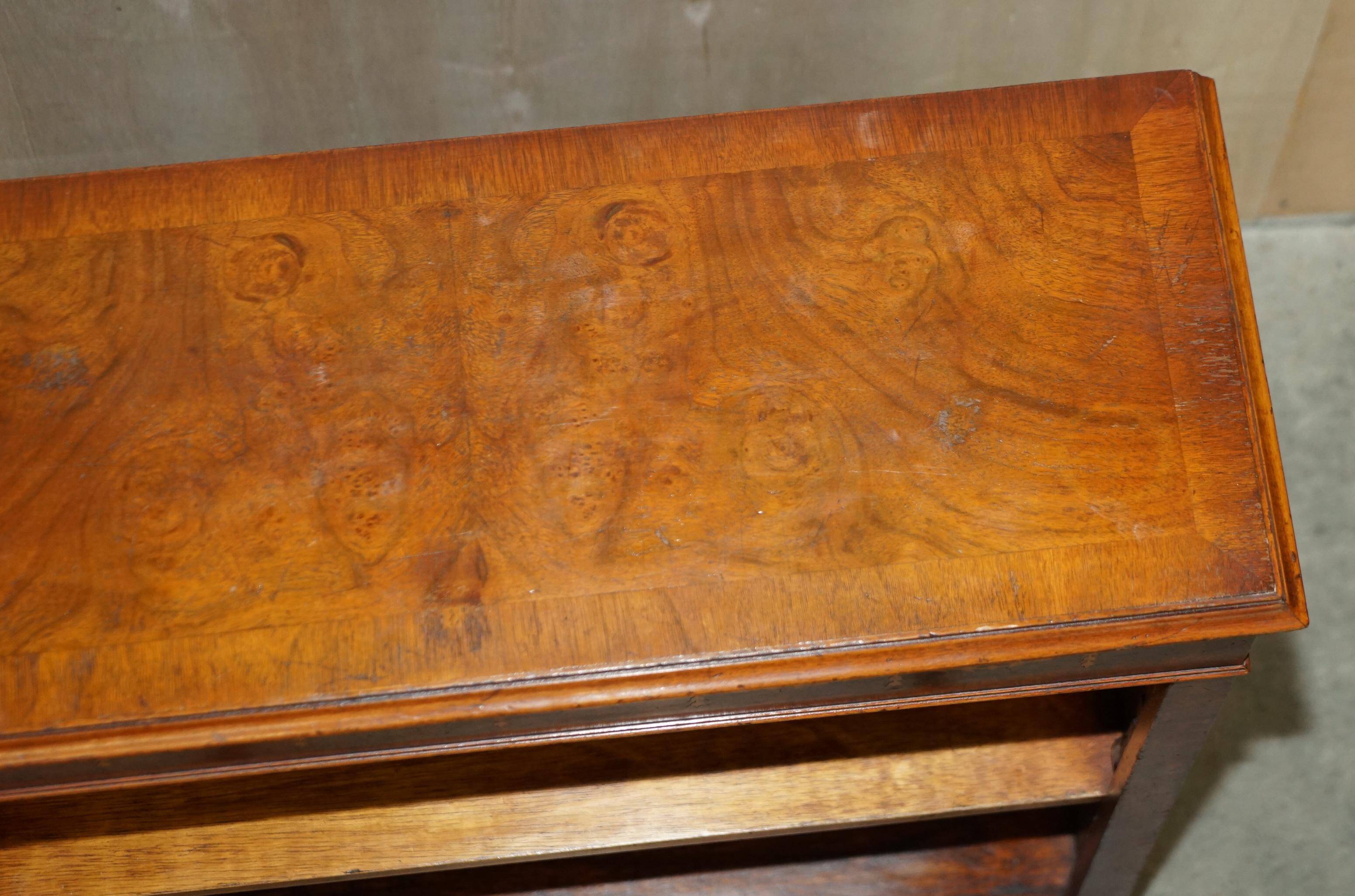 Brights of Nettlebed style Sheraton dwarf library in burr elm, walnut, and mahogany.