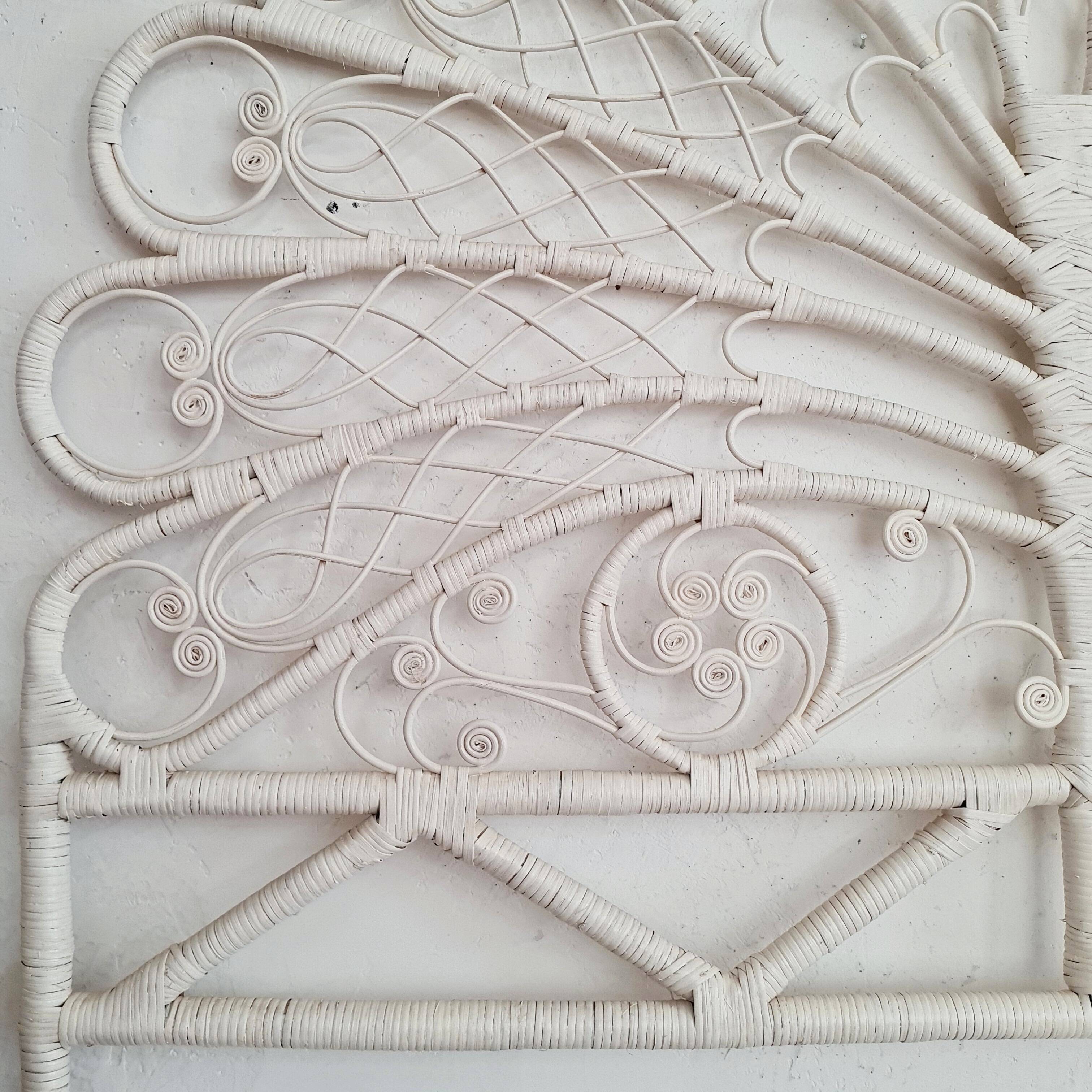 Peacock headboard in white rattan