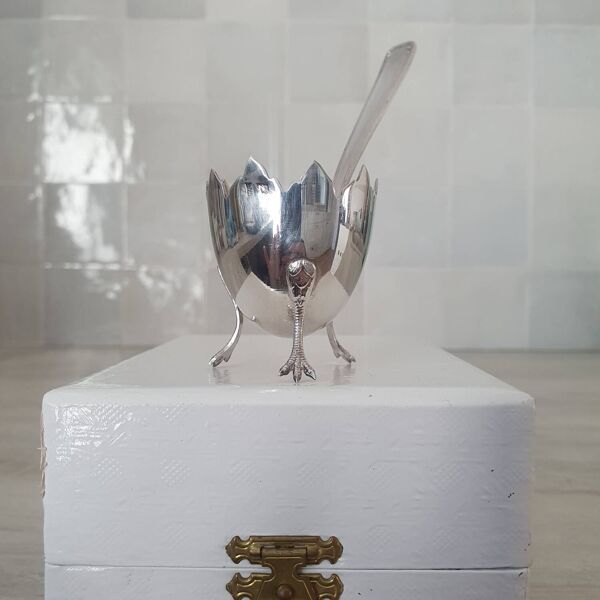 Coquetier en métal argenté Orfevrerie Daniel Cregut coffret d' origine