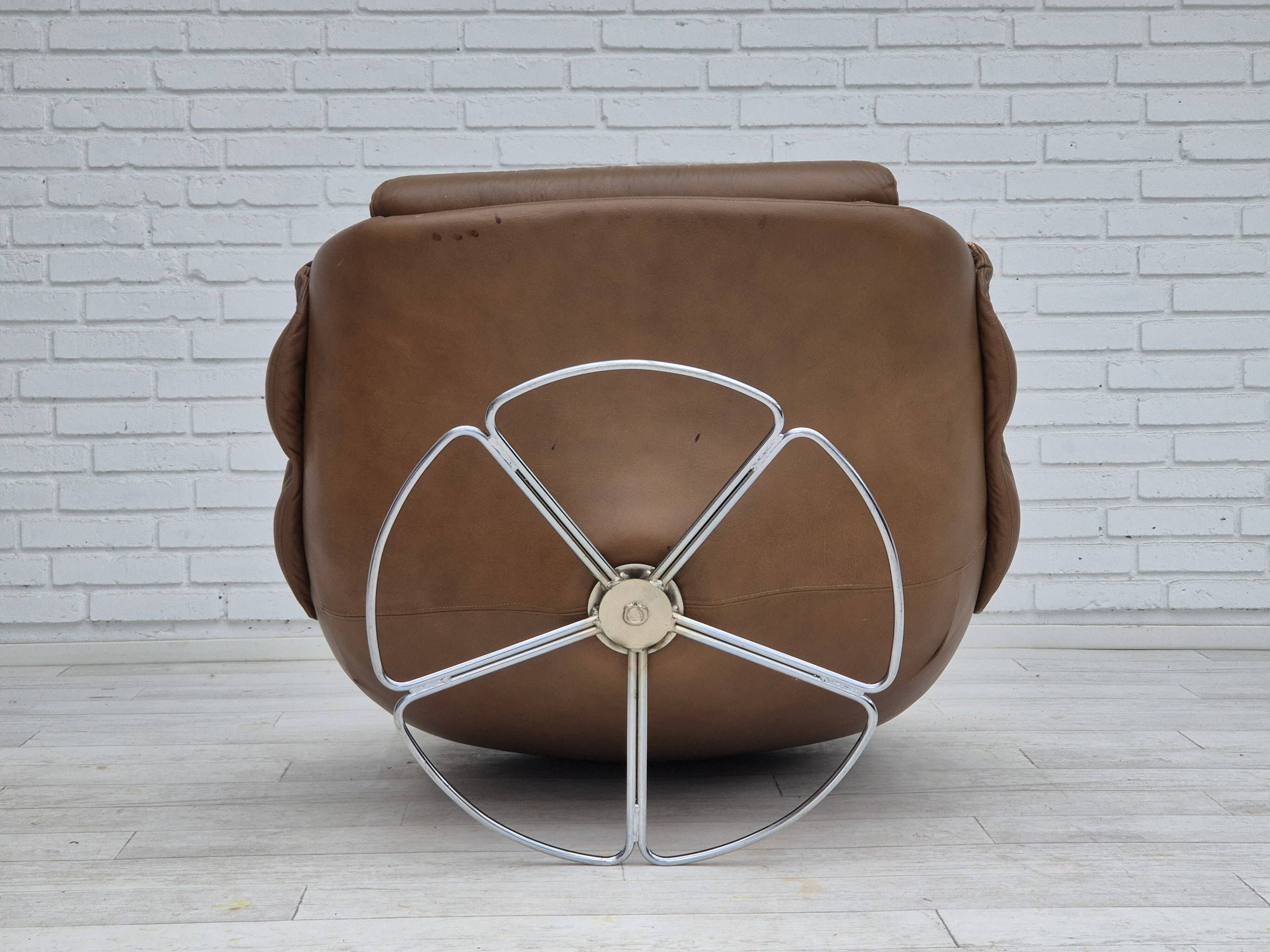 1970s, Scandinavian swivel chair, original condition, brown furniture leather.