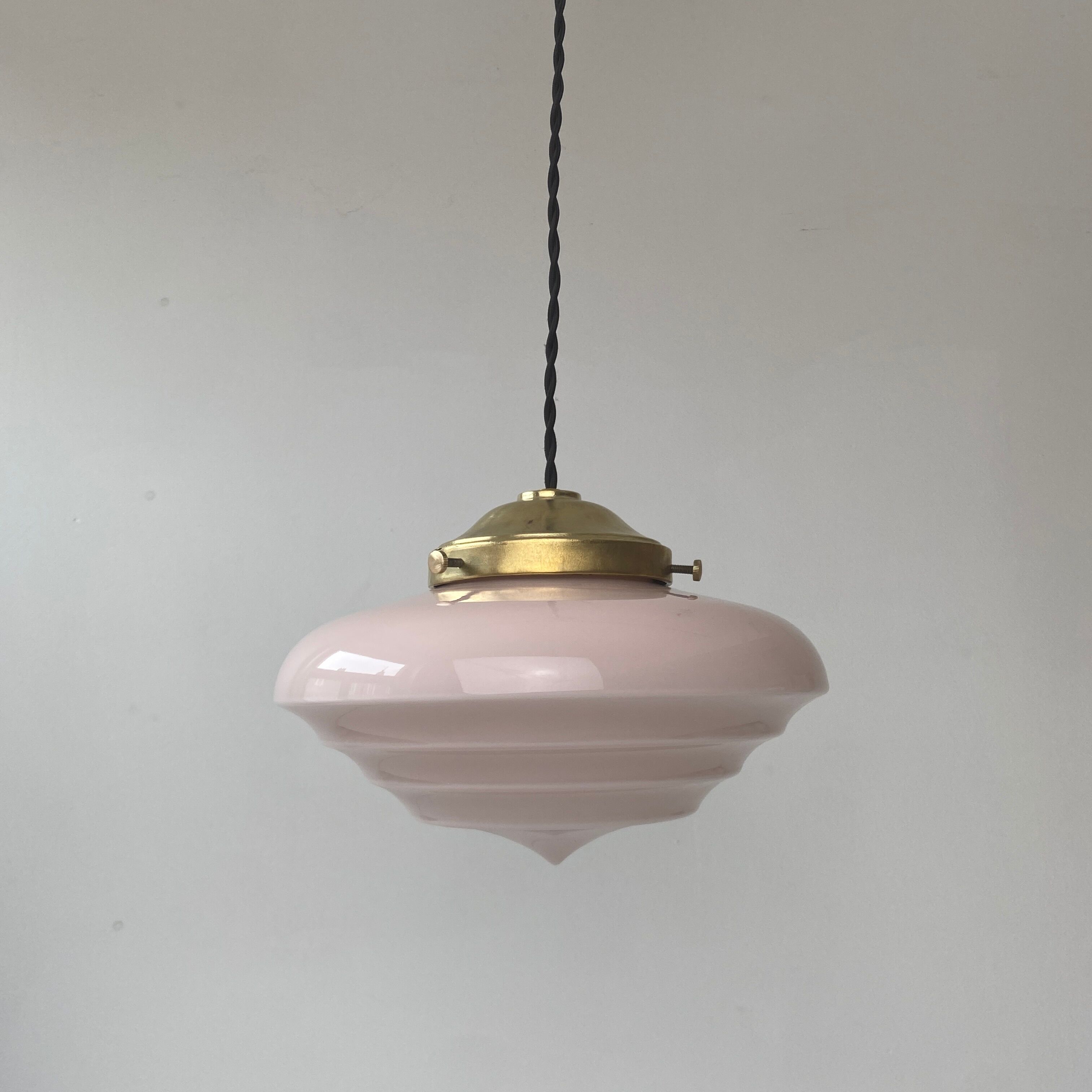 Old art-deco pendant lamp in pink opaline