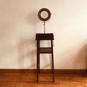 English barbier at the end of the 19th century. Mahogany and brass. Normal and magnifying mirror